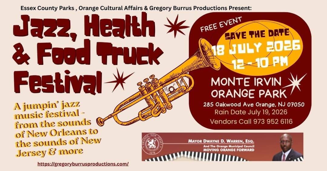 5th Annual 2026 Jazz, Health & Food Truck Festival – Free Outdoor Concerts in Monte Irvin Park Orange NJ
